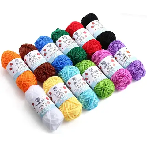 12 Skeins Acrylic Yarn for Crocheting - 180g Bulk Multicolor Knitting Yarn for Beginners and School Crafts - 15g Mini Skeins
