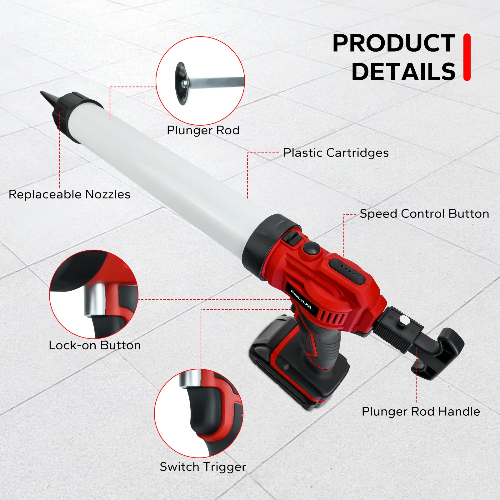 Cordless Sausage Caulking Gun 20oz/600ml Electric Sealant Adhesive Gun 4 Speed Filling Sealing Repair for Milwaukee 18V Battery