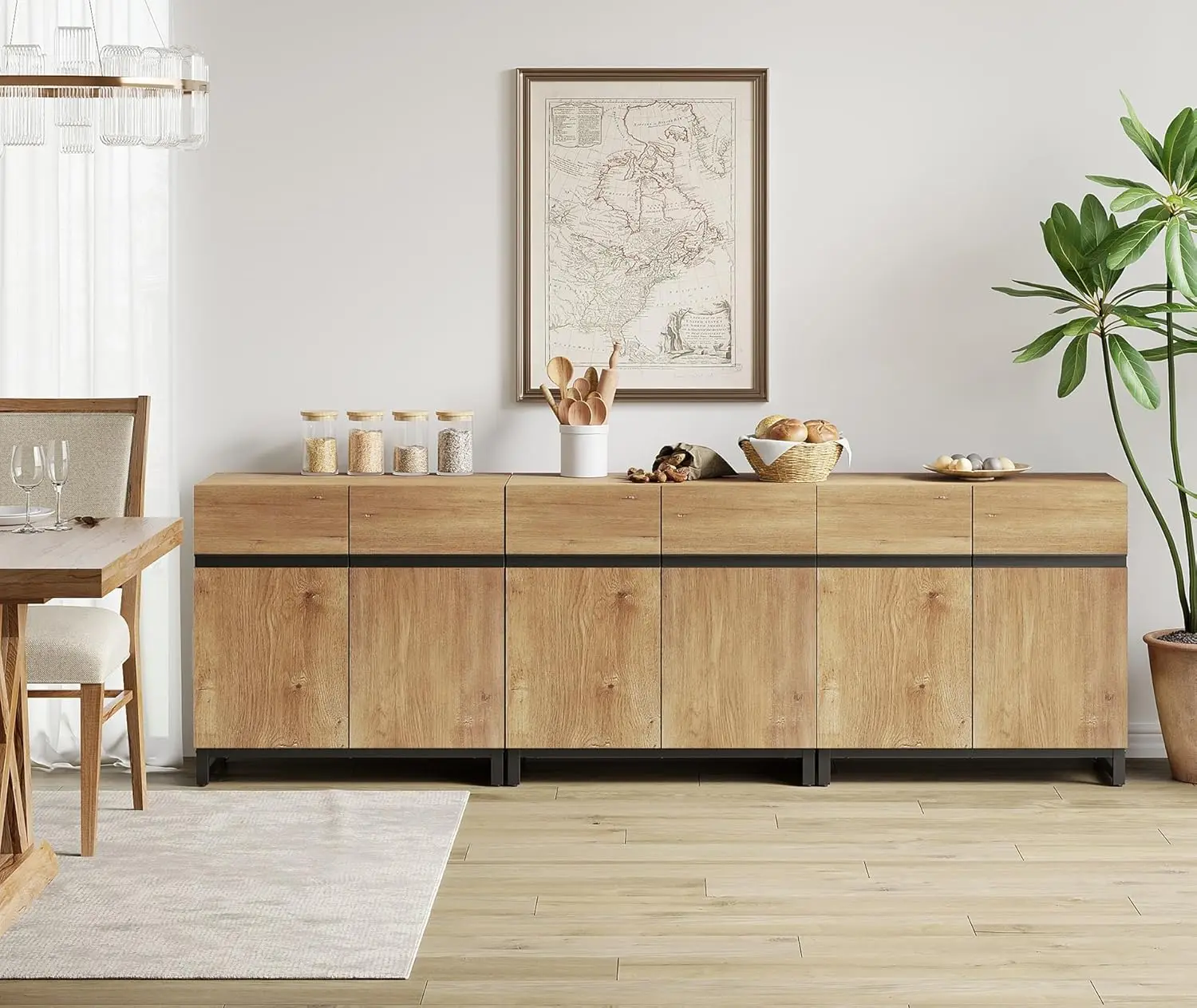 WAMPAT 3 in 1 Multifunctional Sideboard Buffet Cabinets, Modern Sideboard with Adjustable Shelf and Metal Base
