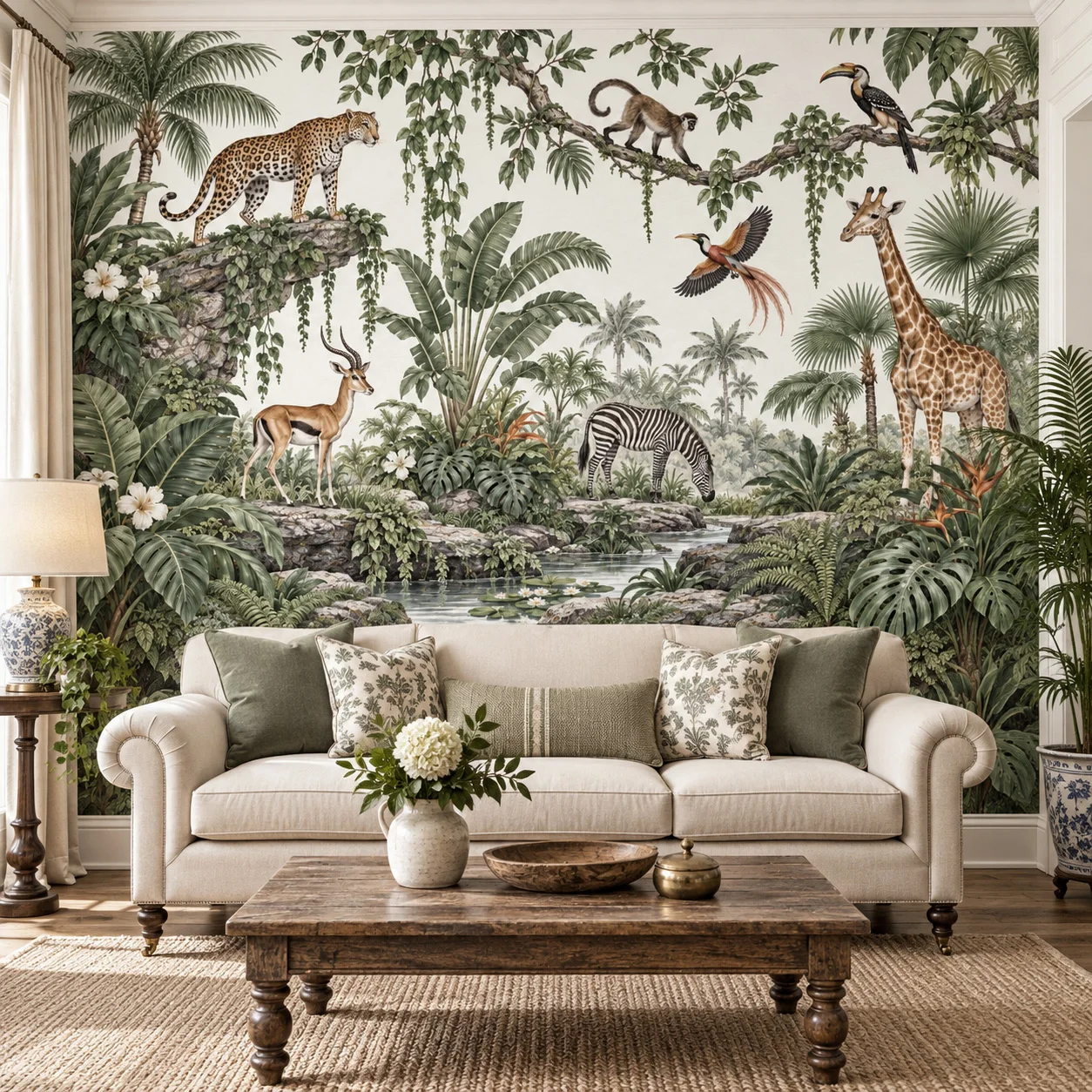 Jungle Wallpaper Mural Safari Animals Tropical Forest Wall Art Living Room Bedroom Non Self Adhesive Botanical Wall Decor Nature