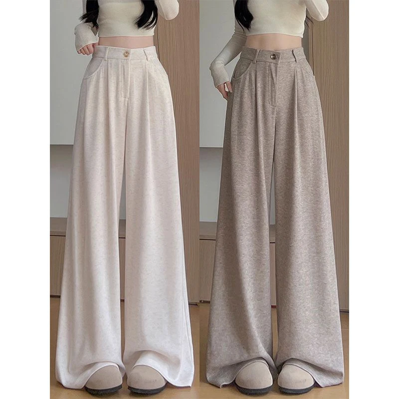 2025 Chic Retro Frauen Hohe Taille Hosen Mädchen Koreanische Bequeme Gerade Bein Hosen Dame Klassische Mode Feste Hosen