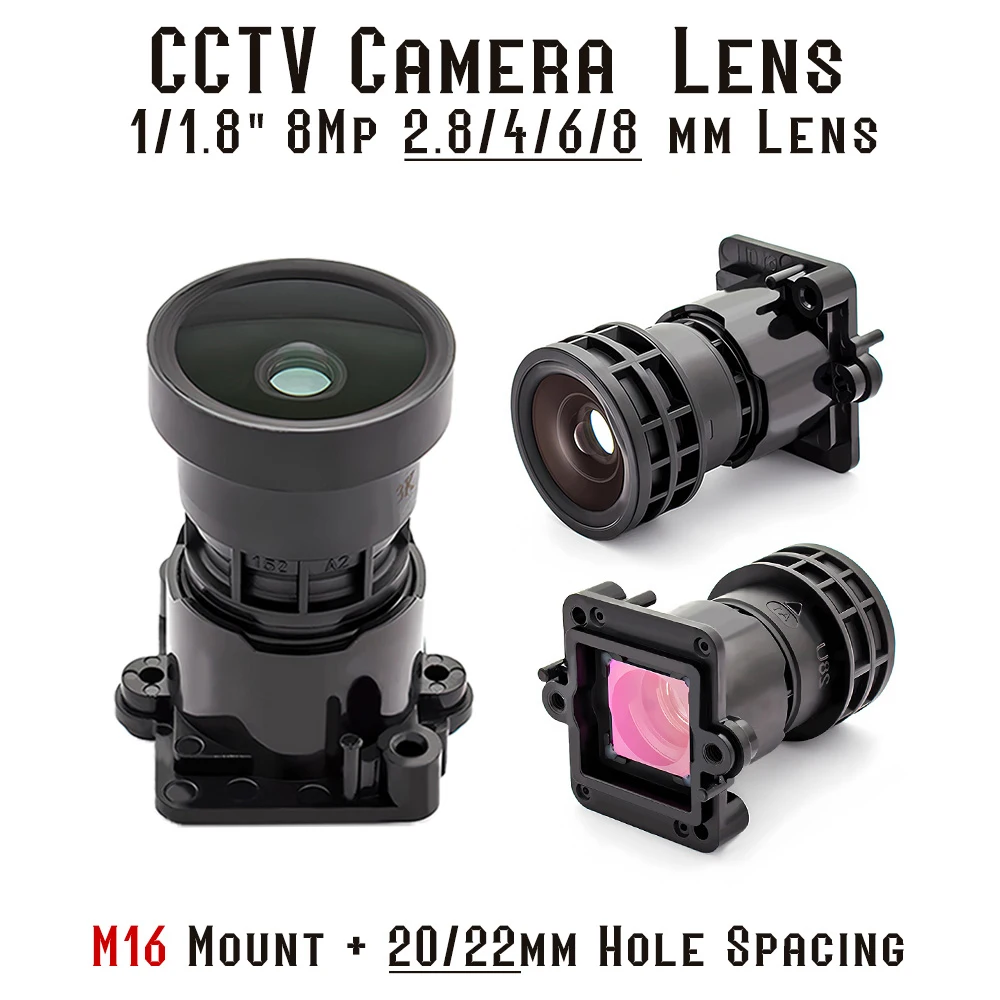 Obiektyw 2.8mm 4mm 6mm 10mm z mocowaniem M16, format 1/1.8", obiektyw Starlight 8MP z uchwytem na filtr IR 650nm do kamery internetowej, monitoringu wideo HD. — 2