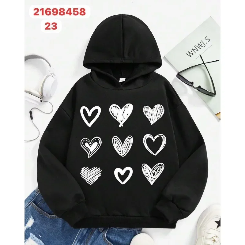 Cartoon Hoodie for Boys and Girls CUHK Children Foreign Style Korean Love Print Hoodie Top Sweatshirts  Sweater