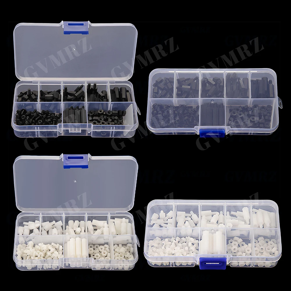 180PCS M3 Nylon Screws & Nuts Boxed Nuts Isolating& Plastic Screws Post Combination Set Black/White M3