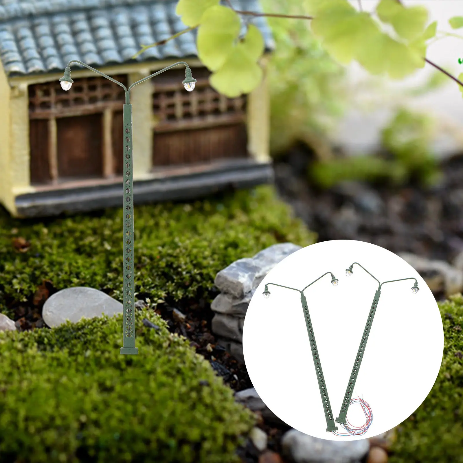 

2Pcs Mini Railroad Light Stainless Steel ABS Realistic Lamp for Sand Table Landscape Micro Scene Decor Mini House Supply