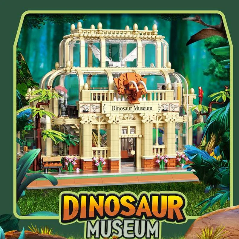 City Street Scene Modular Buildings MOC ZHEGAO 613000 Dinosaur Museum House Model 2788PCS Building Blocks Brick Puzzle Toys Gift