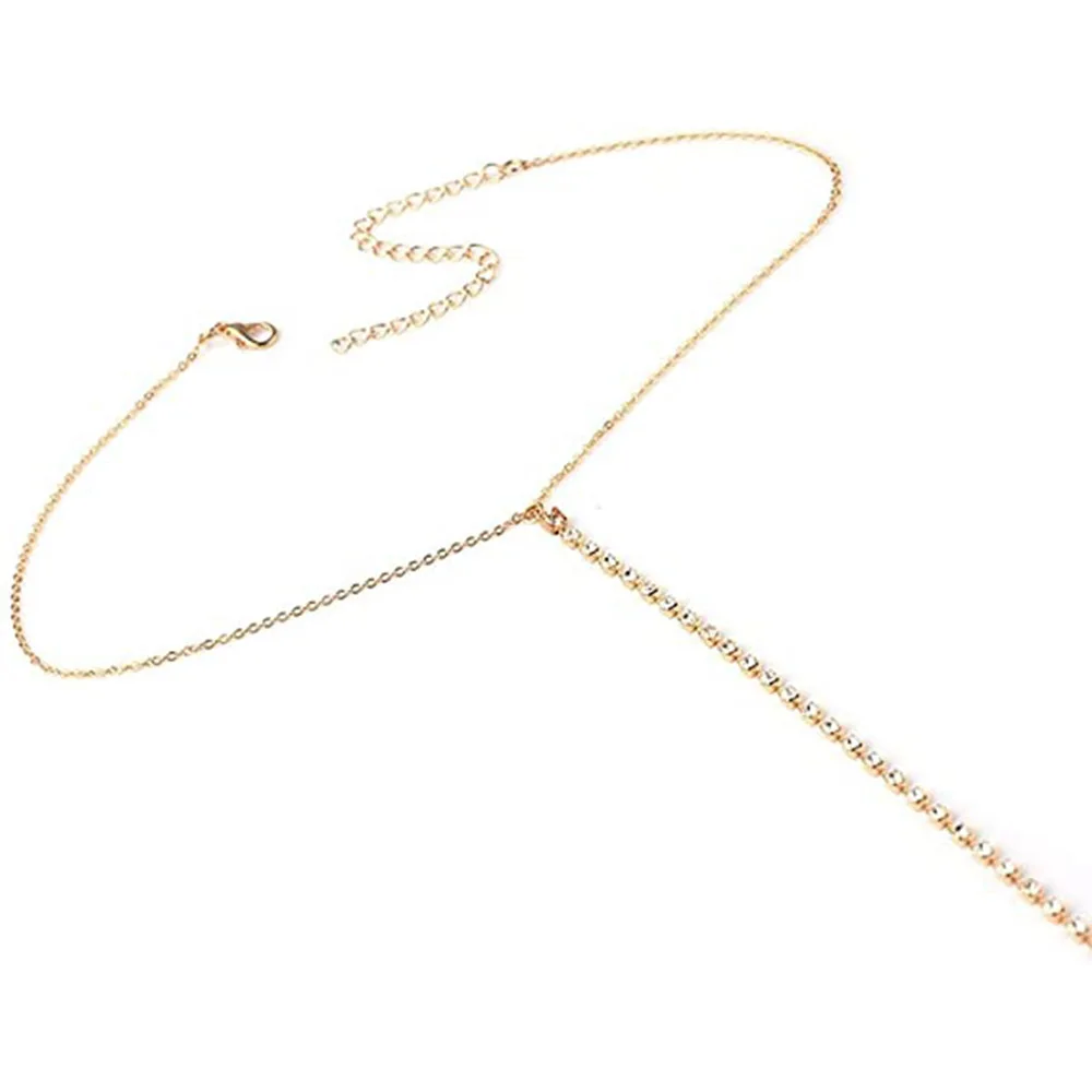 Simple Rhinestone Long Body Chain Necklace Crystal Choker Bikini Bra Jewelry Chest Fashion New Sexy Waist Belly Chain for Women