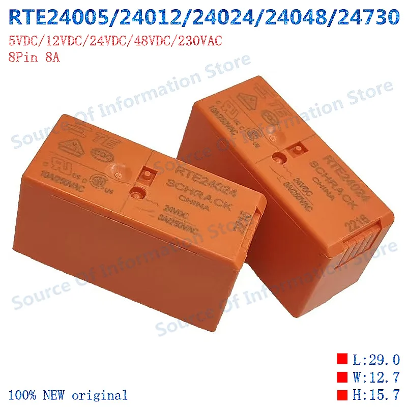 

SCHRACK Relay 8Pin 8A 5V 12V 24V 48VDC 230VAC RTE24005/24012/24024/24048/RTE24730 for Electronic Components Market