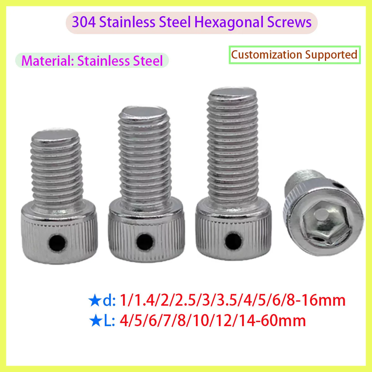 M2 M2.5 M3 M4 M5 M6 M8 M10 304 Stainless Steel Hexagonal Head with Hole Lead Seal Screw, Side Hole Anti Detachment Stop Screw