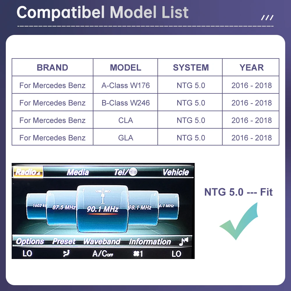 Wireless CarPlay per Mercedes Benz A B classe C W205 GLA GLC CLA W176 W246 con Android Auto Youtube Mirror Link AirPlay Car Play