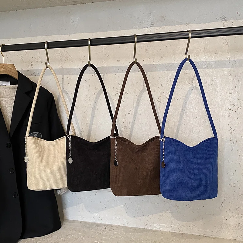

2025 Corduroy Bucket Bag, Spacious Minimalist Shoulder Bag, Casual Tote Purse, Chic Crossbody Bag, Versatile Day to Night Sling