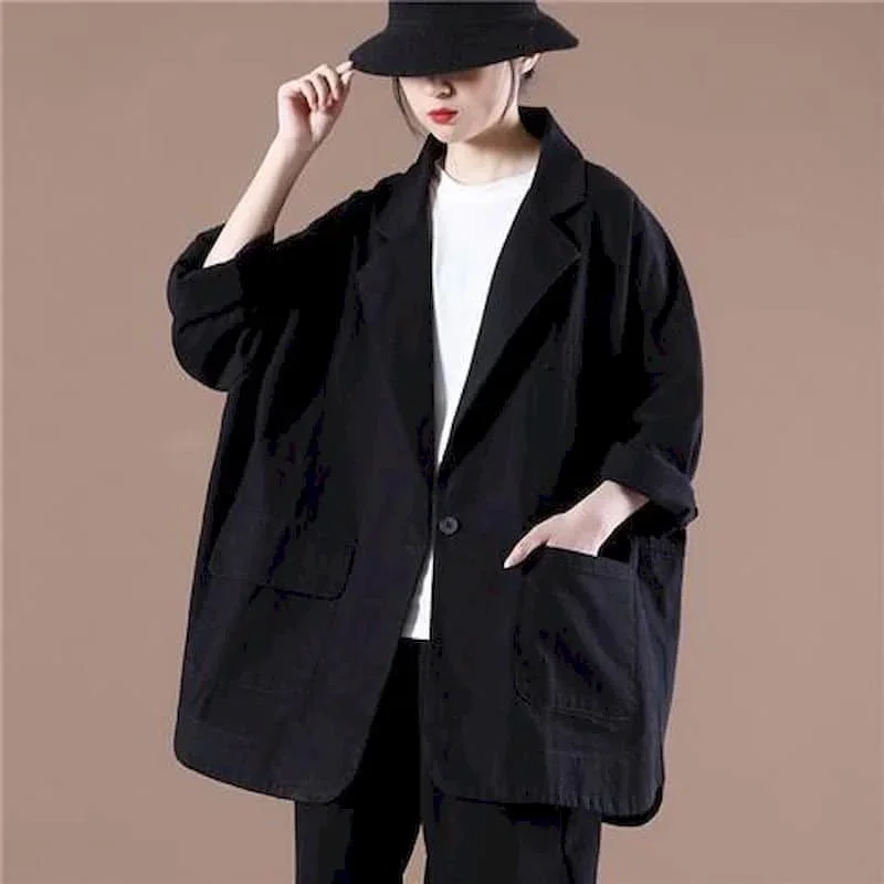 Blazer für Frauen Langarm Casual Jacken Koreanischen Stil Outer Vintage Übergroßen Solide Maßgeschneiderte Kragen Mäntel Frauen Tops