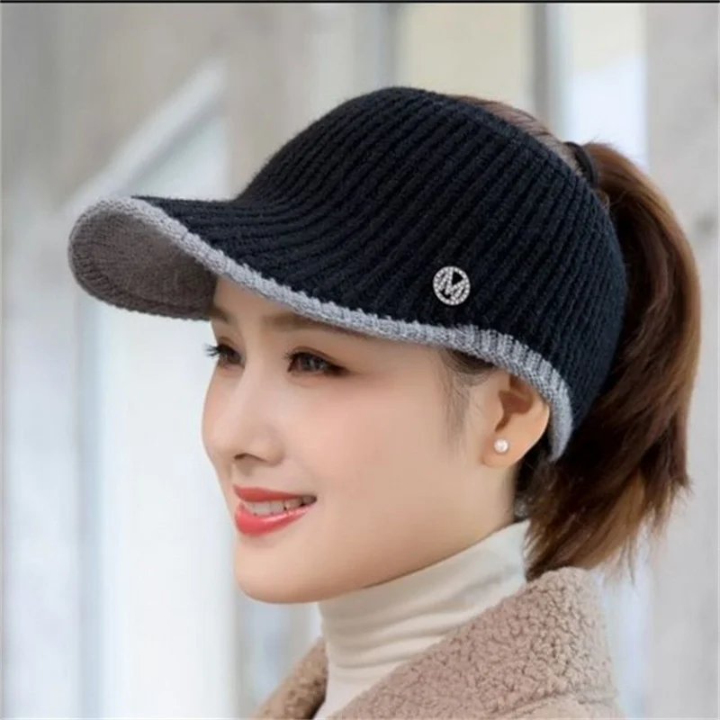 2023 Hats For Women Autumn Winter Sports Empty Top Golf Caps Female Knitted Warm Baseball Cap Fashion Running Golf Sun Hat