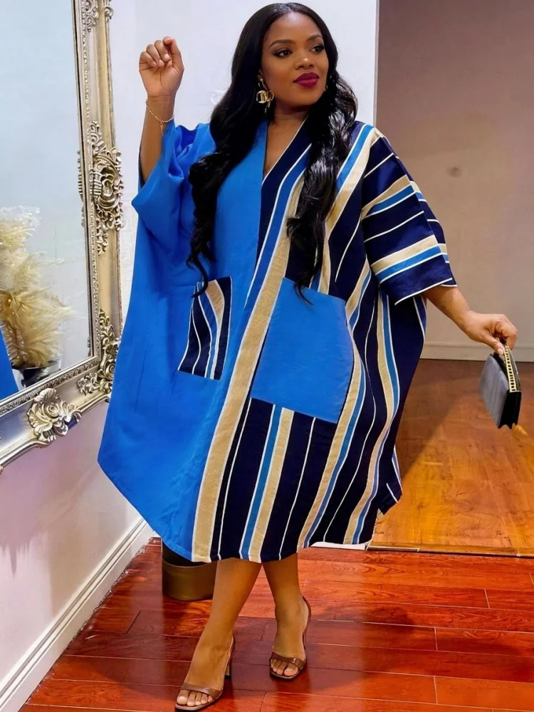 

Batwing Sleeve Patchwork Tunic Dress Loose Fit Casual Outfit For African Ladies New Arrival Apparel