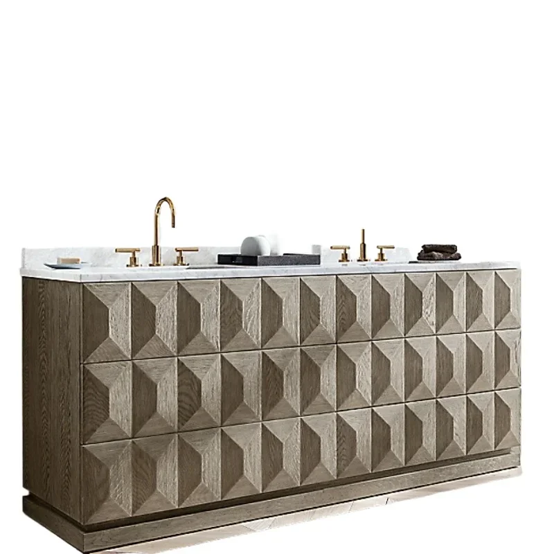 Italian minimalist solid wood bathroom cabinet, American RH furniture American rural retro kitchen