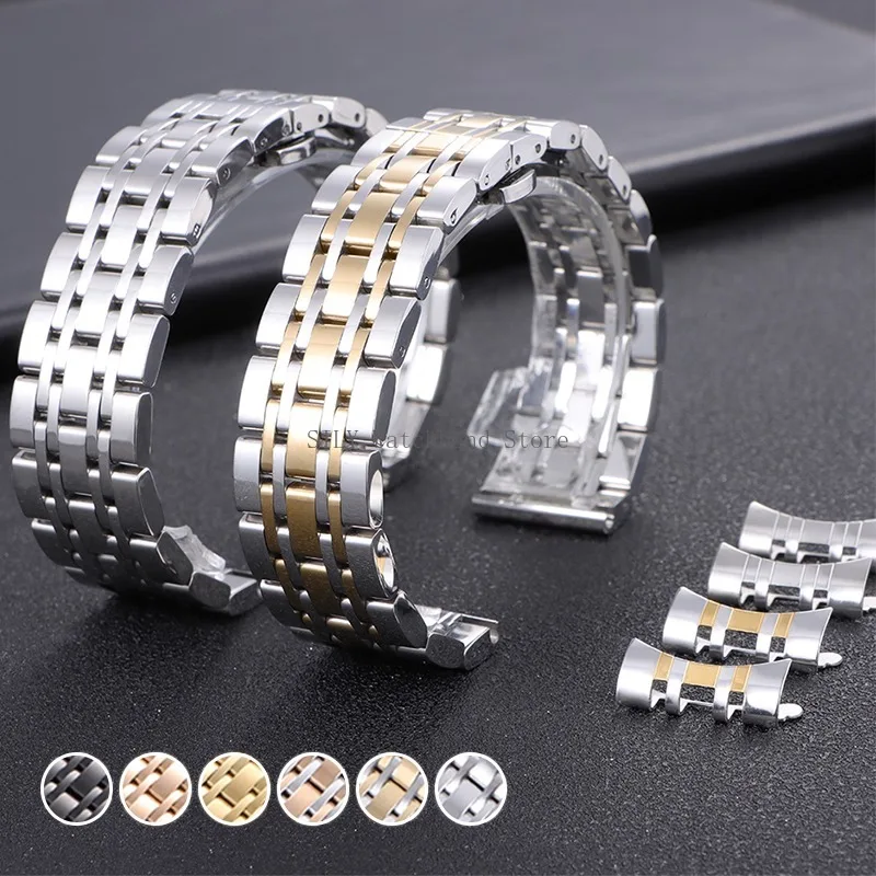 Metal Wristbelt Solid Stainless Steel WatchBand Strap Men Women Business Wristband Universal Curved End Smartwatch Bracelet Belt