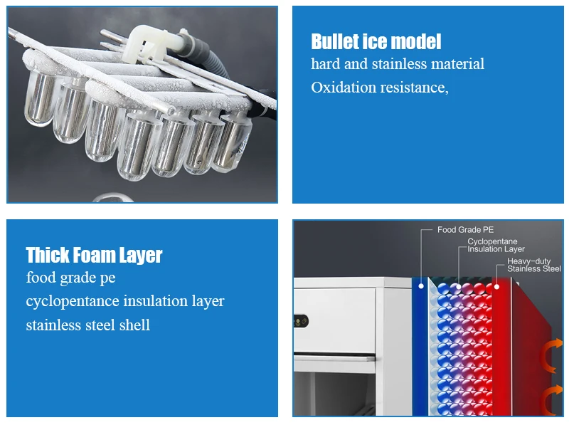 20kg 50kg 80kg 120kg Mini conveniente commerciale commerciale per la casa Macchina per il ghiaccio a forma di proiettile