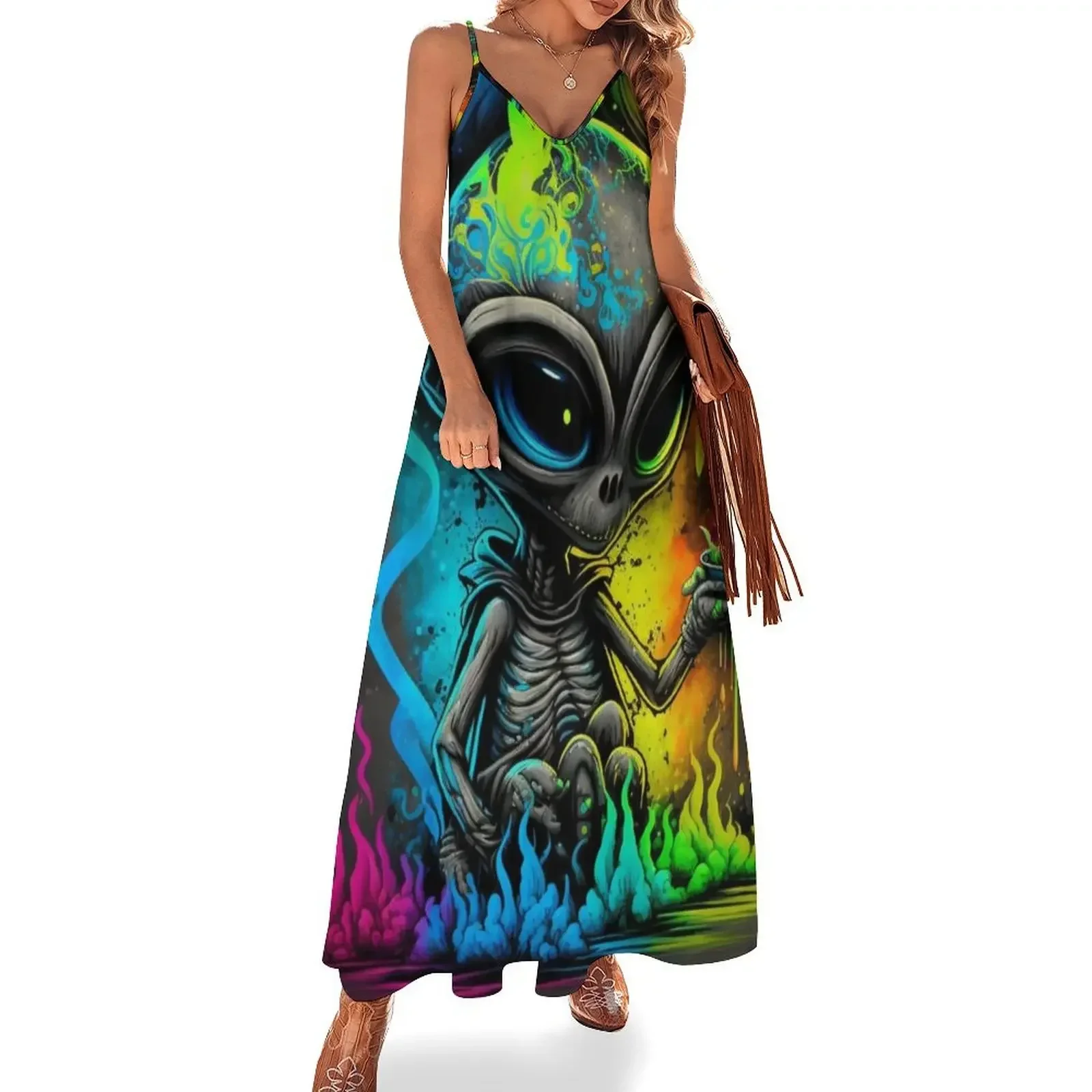 Cosmic Alien Splatter Paint Sleeveless Dress cute dress dress women summer