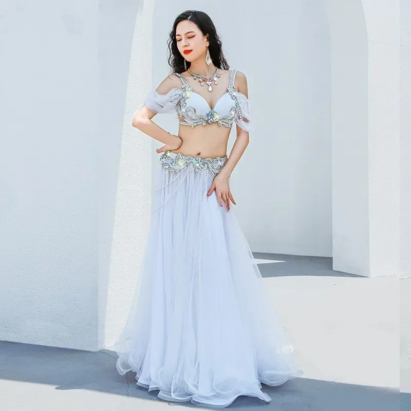 Belly Dance Luxury Competition Outfit Embroidery Beaded Bra Shine Swing Skirt Popsong Bollywood Arabic Costume Caderines