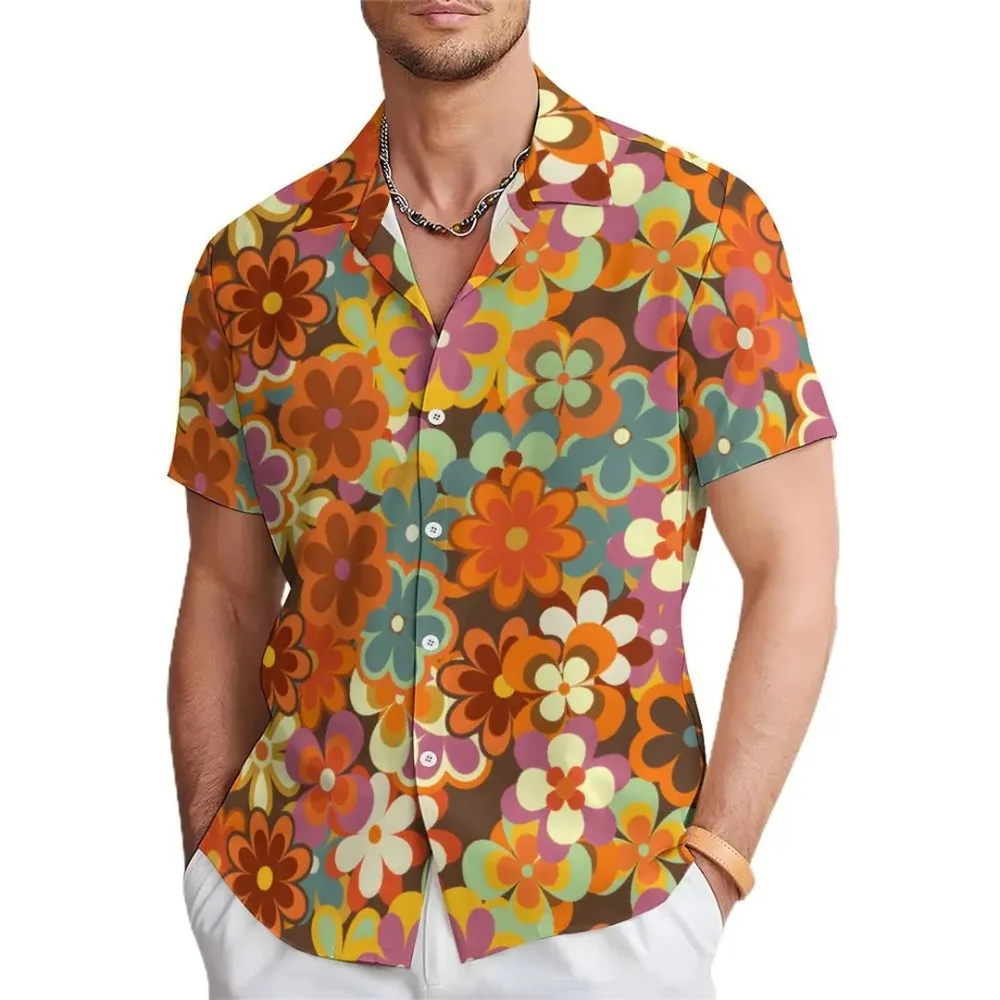 New men's multi-color and multi style floral cherry blossom art casual short sleeved shirt with high-definition printing