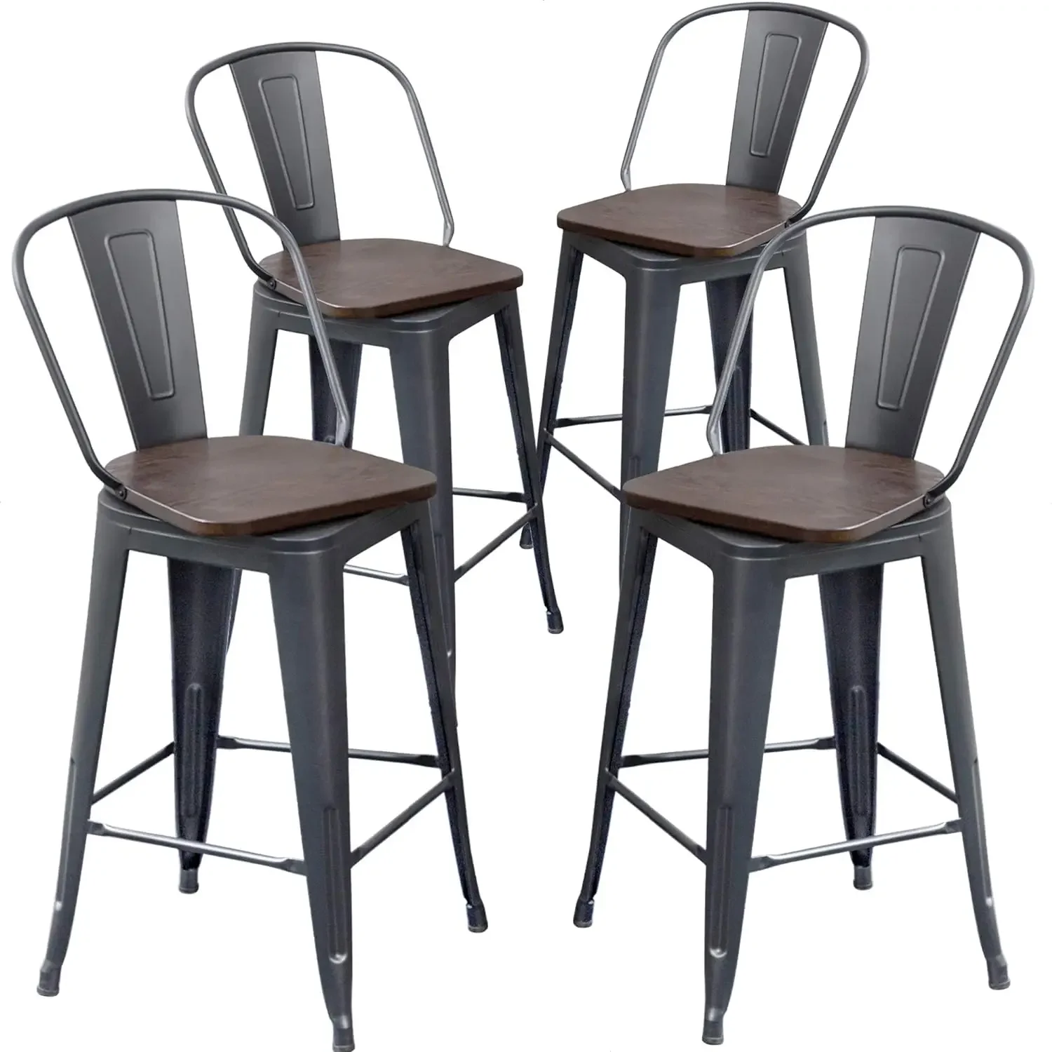 

Swivel Metal Bar Stools Set of 4 Counter Height Stools Counter Bar Stools with Back Swivel Metal Bar Chairs Wooded Seat