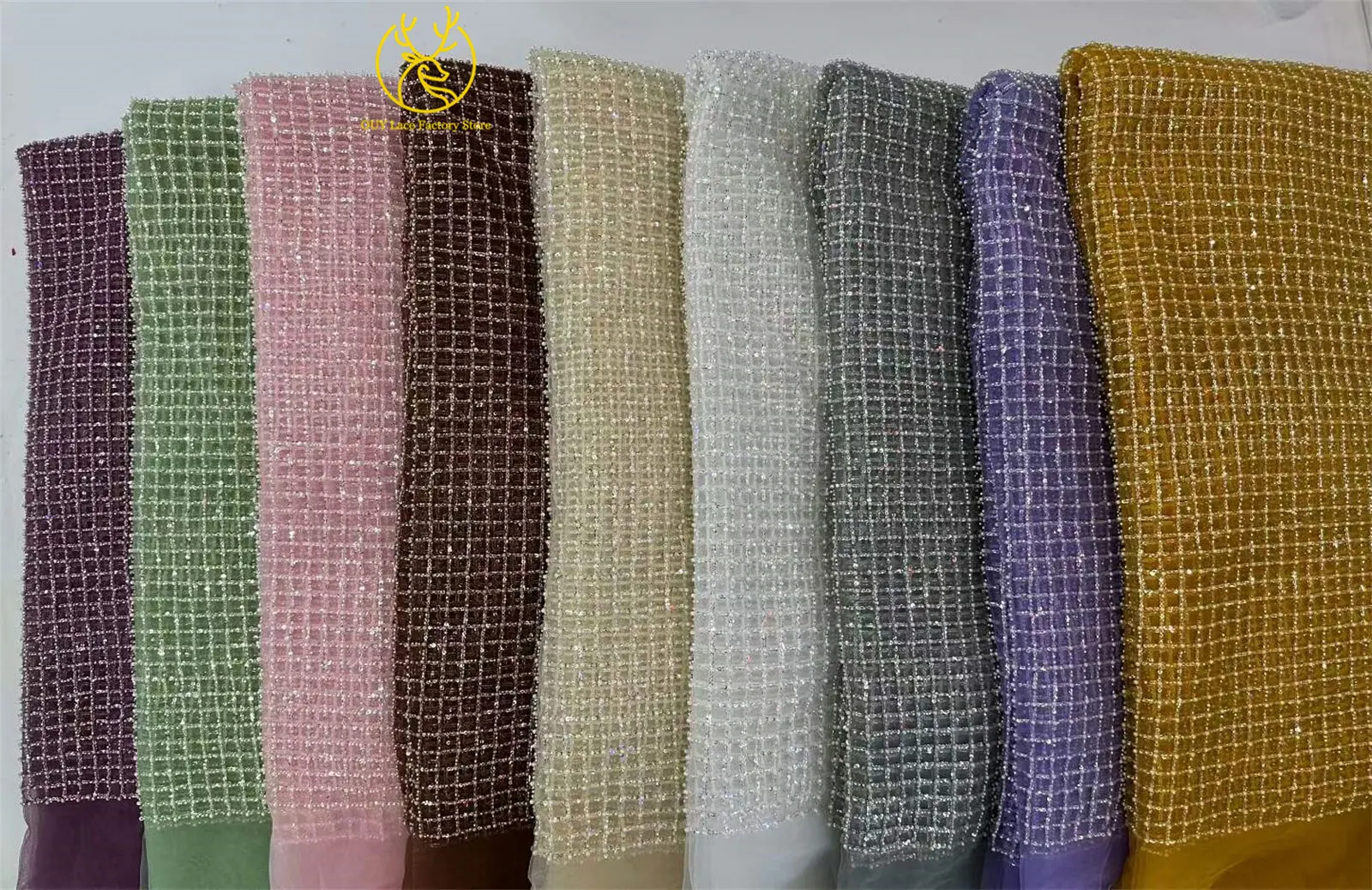 Goldener Luxus-Karostoff mit Perlen und Tüllspitze 2026 – Hochwertige afrikanische nigerianische Pailletten-Mesh-Spitze für Damen-Partykleider zum Nähen – Detail 3