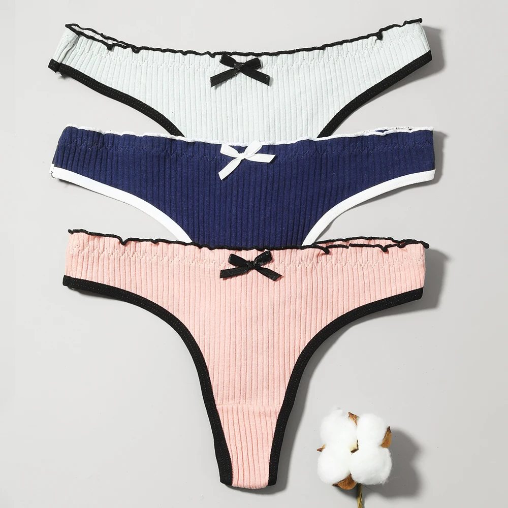 

3PCS Women's Cotton Panties Seamless G-String Panties Comfortable Breathable Solid Color Low Waist Lingerie Female Underwear