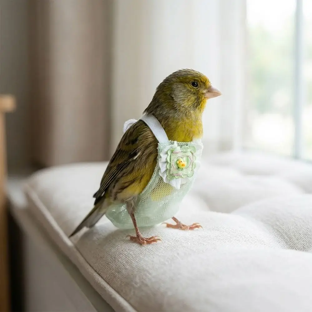 Breathable Mesh Pet Parrot Diaper Snap-Closure Cartoon Pattern Parrot Nappy Adjustable Bird Flight Suits for Cockatiel Pigeons