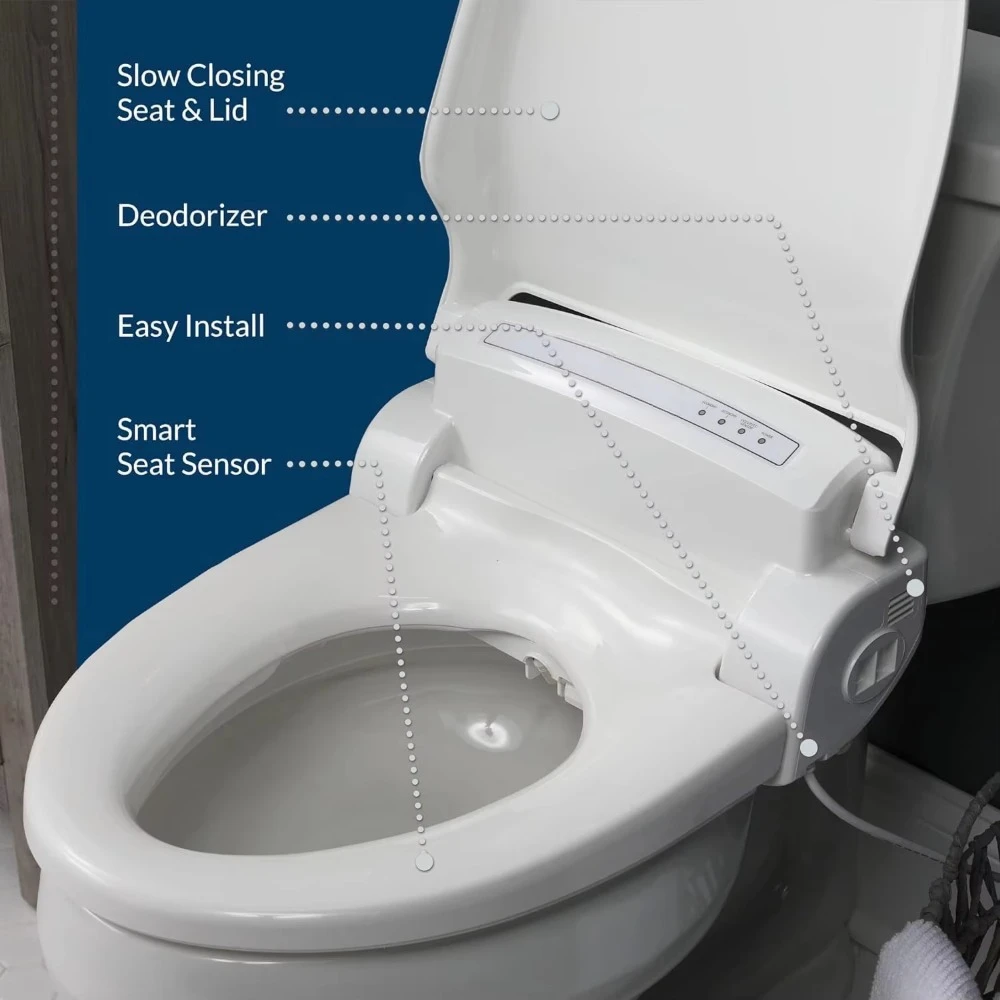 BB1000 Electric Bidet Toilet Seat, Warm Water with Air Dryer, Heated Seat with Slow Close Lid, Remote Control, Elongated White