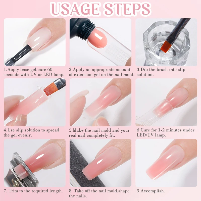 Clou Beaute 2szt Clear French Pink Nail Extension Gel Soak Off Nail Art Gel Varnish Easy Apply Quick Acrylic Gel Nail Building