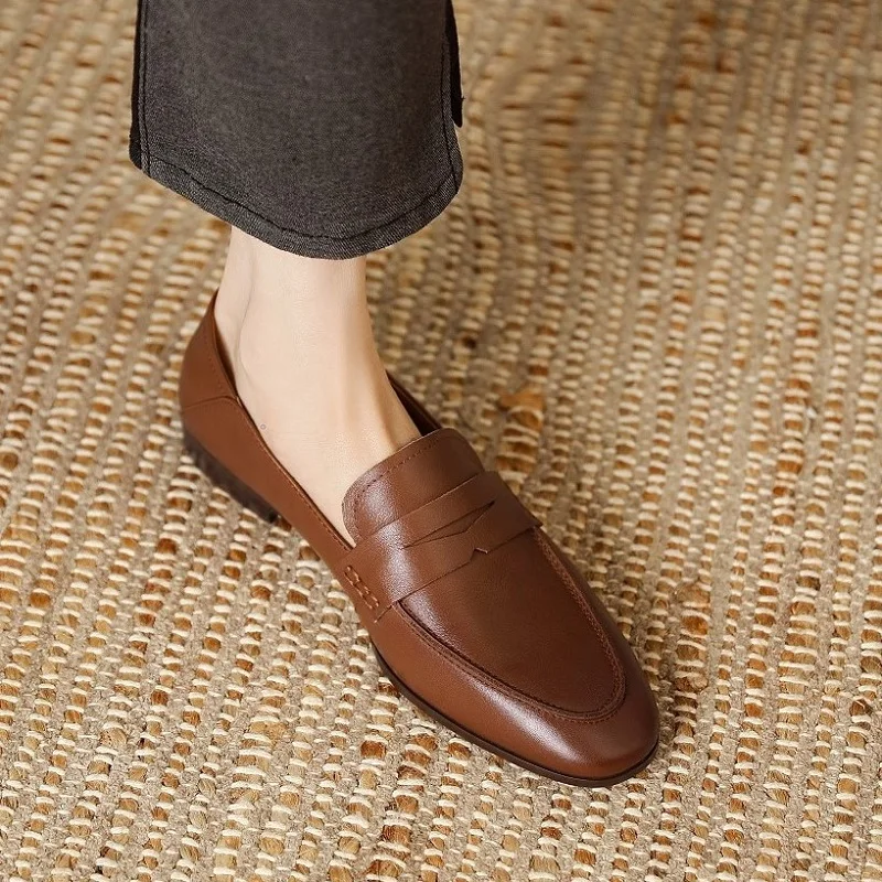 Francuski styl kobieta buty jesień wiosna Slip On skóra bydlęca mokasyny prawdziwej skóry podstawowa konstrukcja mieszkania wygodne mokasyny buty