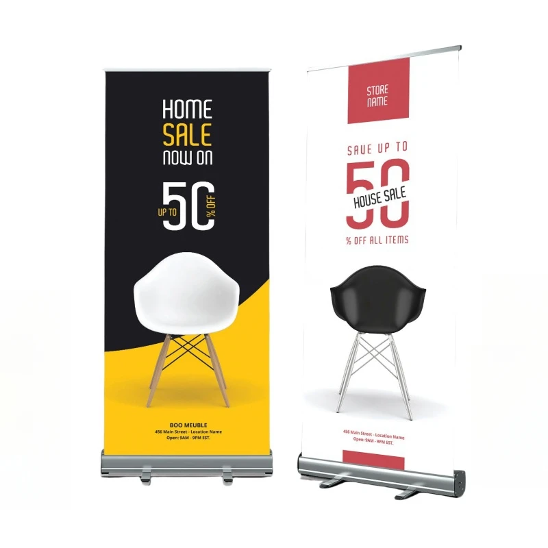 

【Hot】Aluminum Silver Roll up Retractable Advertising Banner Stand 80x200cm Lightweight & Portable for Display Use