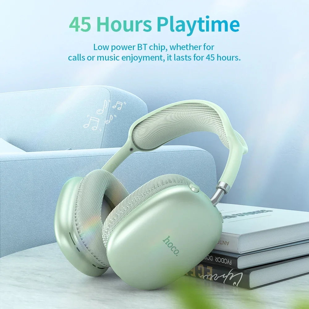 HOCO Mic HiFi Audio Headset Stereo Sound Sport Earphones 40MM Driver 45Hrs Wireless Air Upgrade Bluetooth 5.3 Music Headphone