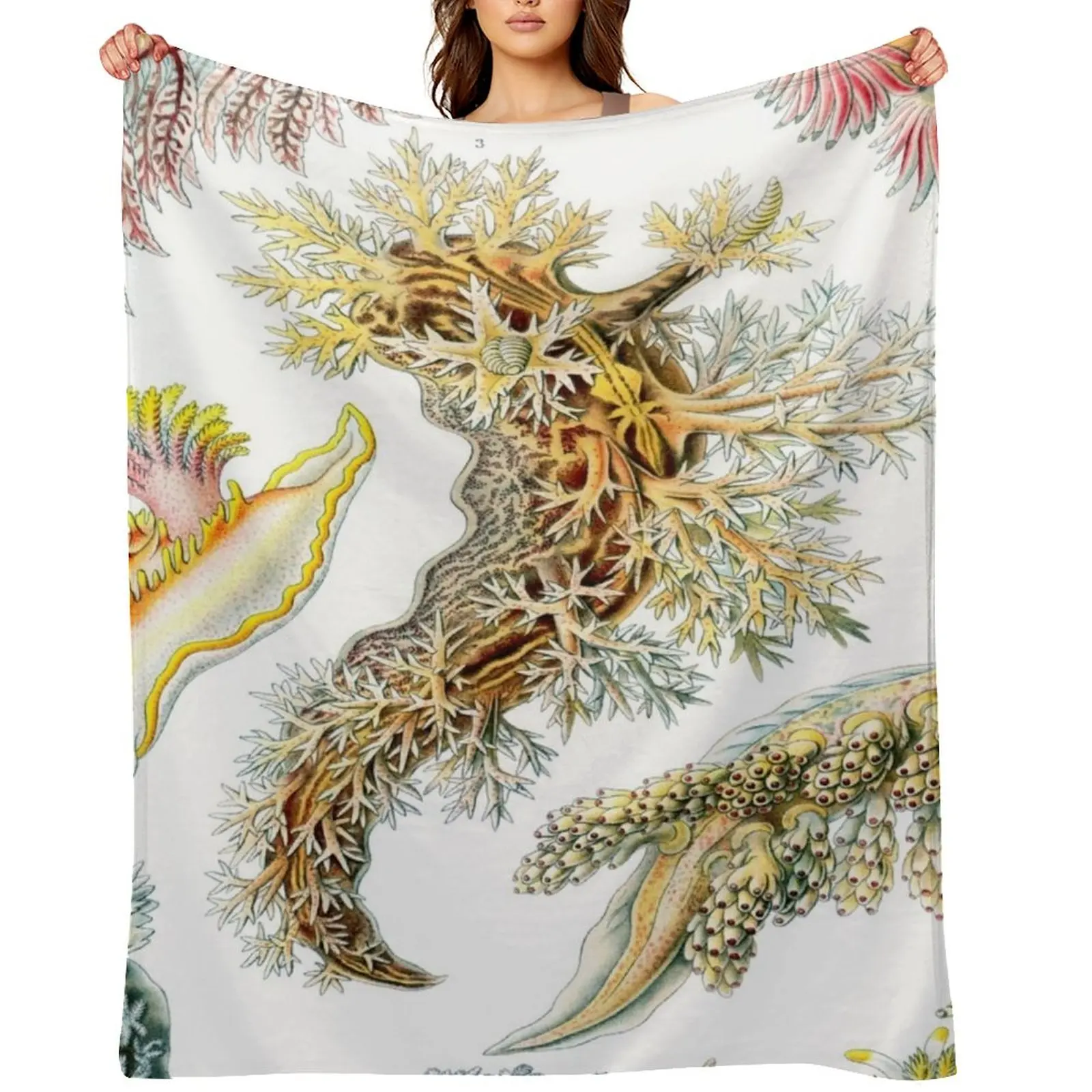

Haeckel Nudibranchia Drawing Throw Blanket Custom Quilt Soft Plaid Single Blankets
