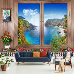 Simulation window tapestry forest mushroom  scenery wall hanging flower mural art bedroom home decoration