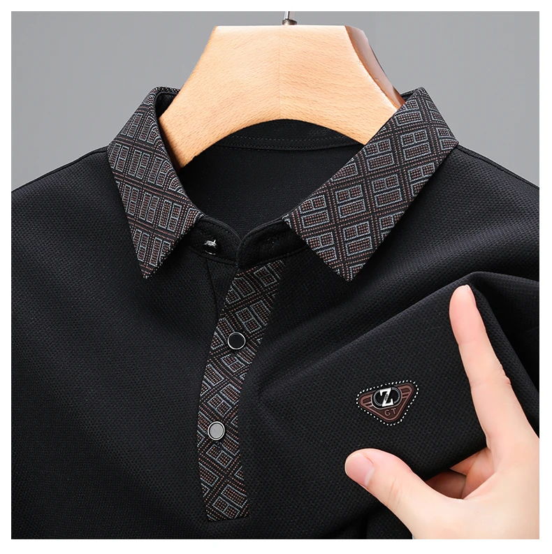 Neues Herbst-Herren-Luxusmarken-Poloshirt mit Stickerei und Druck, Langarm, Modisches Business-Casual-T-Shirt mit Kragen für Herren – Detail 2