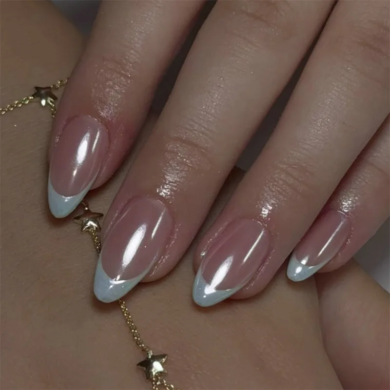 

Aurora Glossy Almond False Nails Detachable Finished Fake Nails Press on Nail Nude Pink Press On Nails French Tip Short