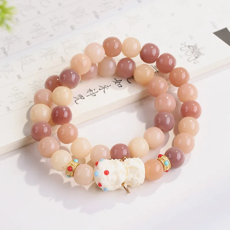 Original Design Natural Pink Bodhi Bracelet Double Circle Ivory Fruit Women Exquisite Jewelry Anti Fatigue Buddha Bead Talisman