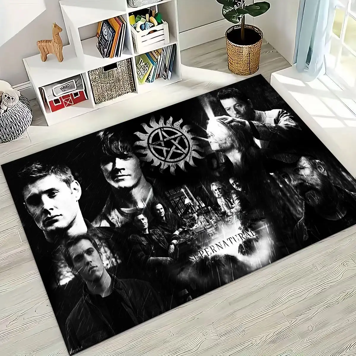 

SPN Supernatural Dean Sam Winchester Castiel Rug for Bedroom Living Room Sofa Home Doormat Decor, Large Kids Non-slip Floor Mat