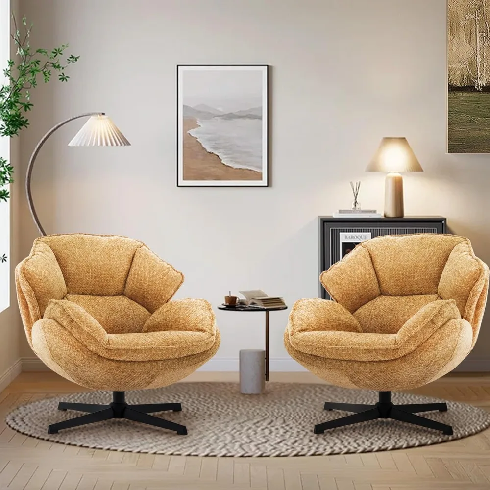 Juego de 2 sillas decorativas giratorias, silla decorativa tapizada, cómodo sillón cruzado acolchado, estructura de metal y silla perezosa de asiento ancho, ocio