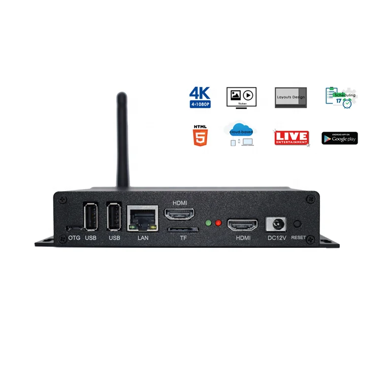 

Support UHD 4K decoding android digital signage media player with video output and input