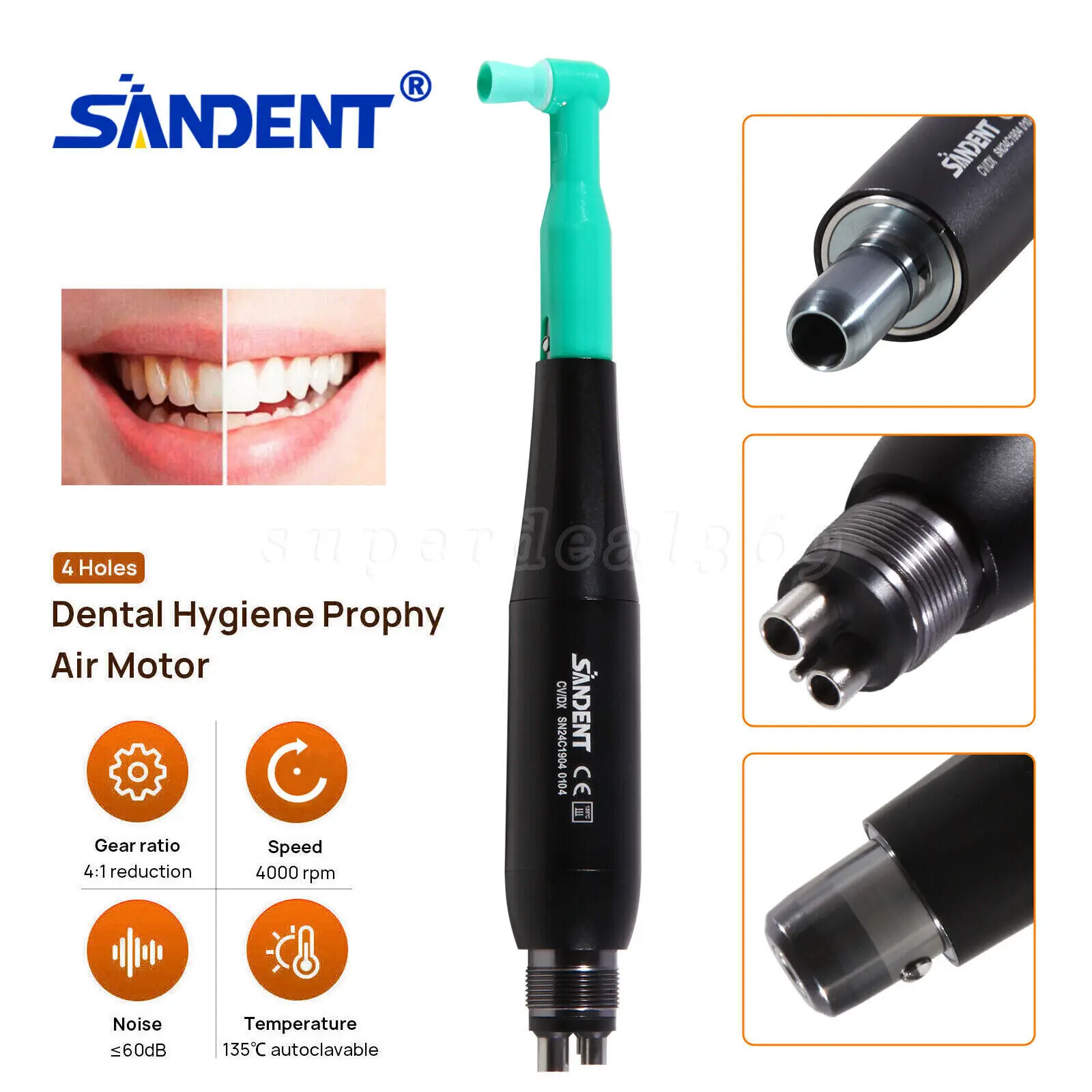 Dental Hygiene Prophy Handpiece 360° Swivel Straight Nose Cone 1:1/4:1 Air Motor 4Hole Fit Nsk