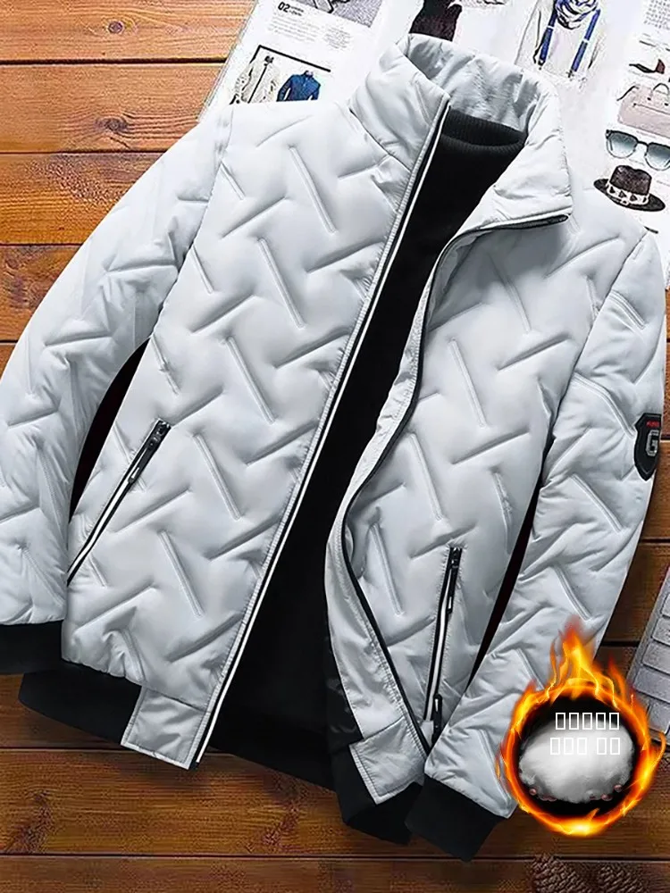 

Thiened Cotton Jaet for Men Winter Warm Outerwear Faionable Brand Youth ular Zipper Closure Long Sve Stand Collar...