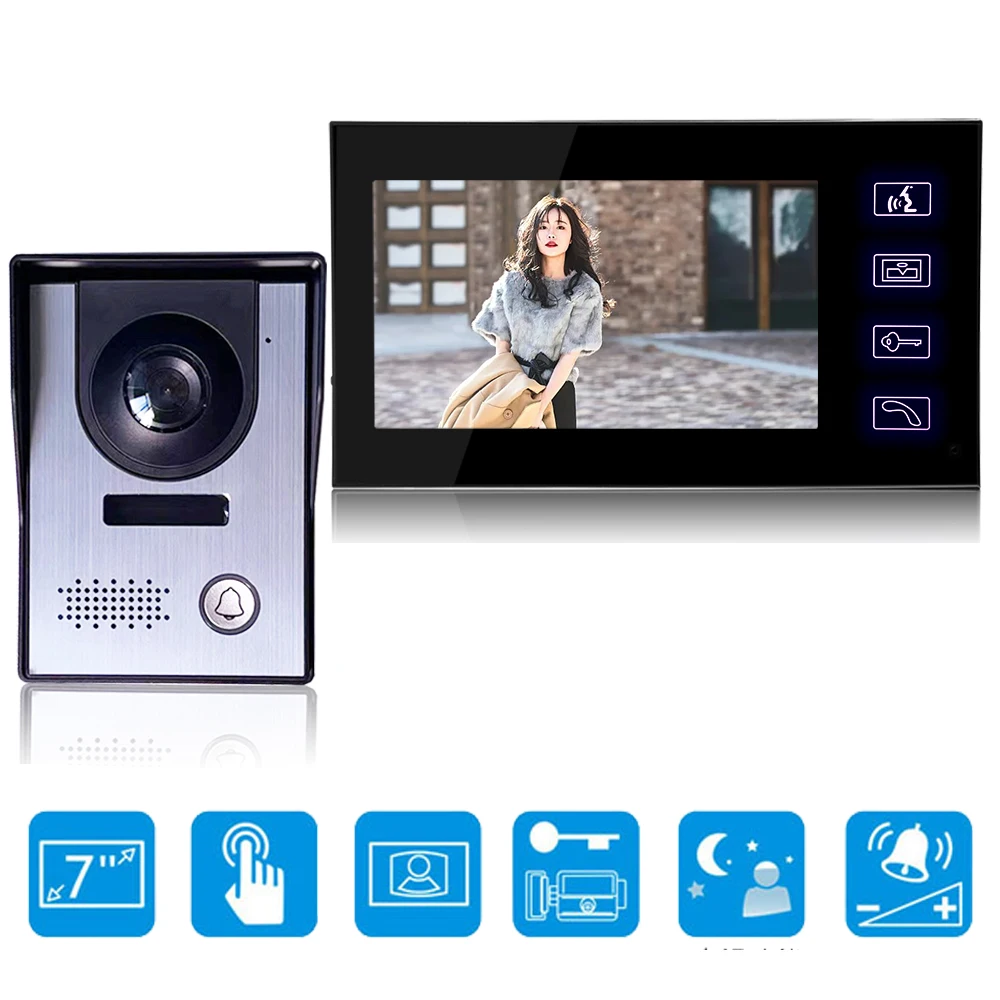 SYSD Video Intercom 7\'\' Monitor Video Door Phone System Kit with IR Camera home wired Phone Doorbell