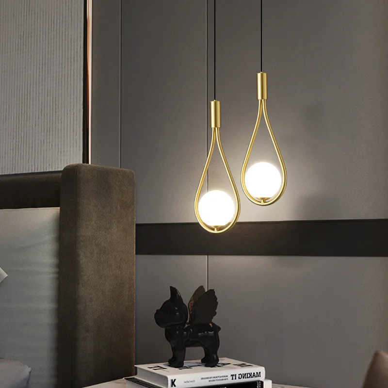 

Single Head Chandelier Bedroom Bedside Lamp Simple All-copper Hanging Wire Lamp Nordic Restaurant Bar Small Chandelier