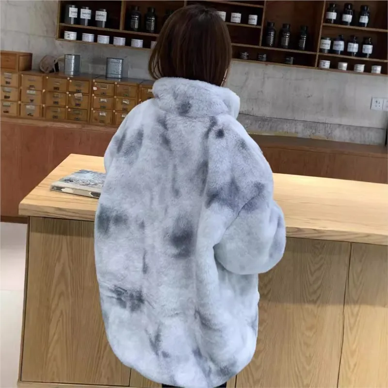 منتج جديد معطف فرو بياقة واقفة وسحاب متوسط الطول ومعطف رقيق فضفاض كبير الحجم #4