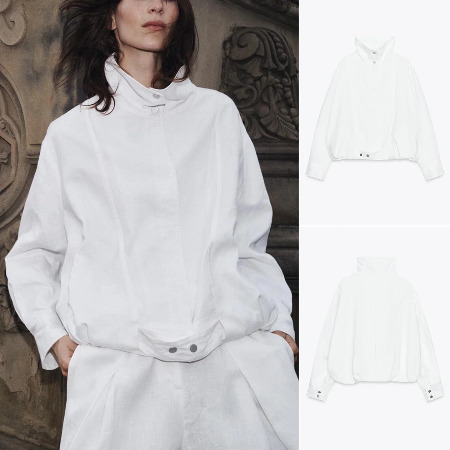 

Новое осеннее женское плиссированное длинное льняное пальто-пилот с высоким воротником, свободное пальто на пуговицах