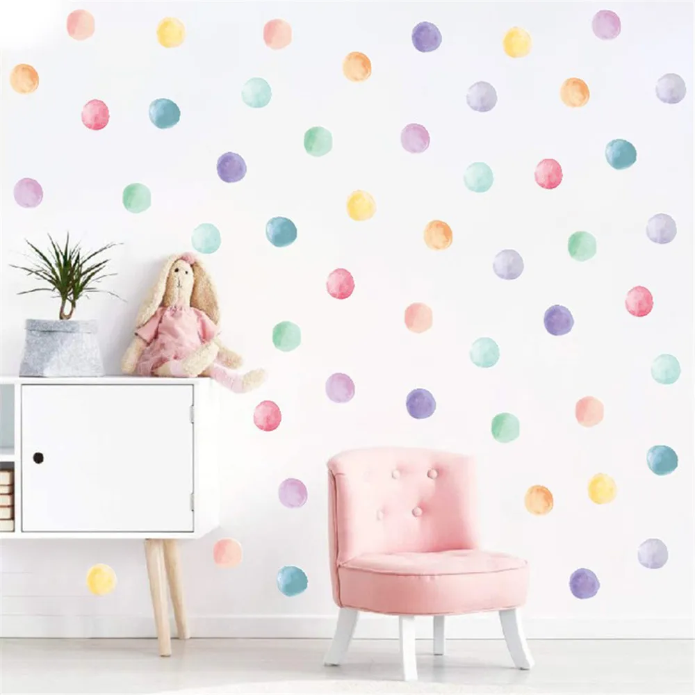 Colorful Dot Decal Watercolor Polka Dots Wall Sticker for Nursery Kids Bedroom Classroom Decor Multicolor Circle Window Clings