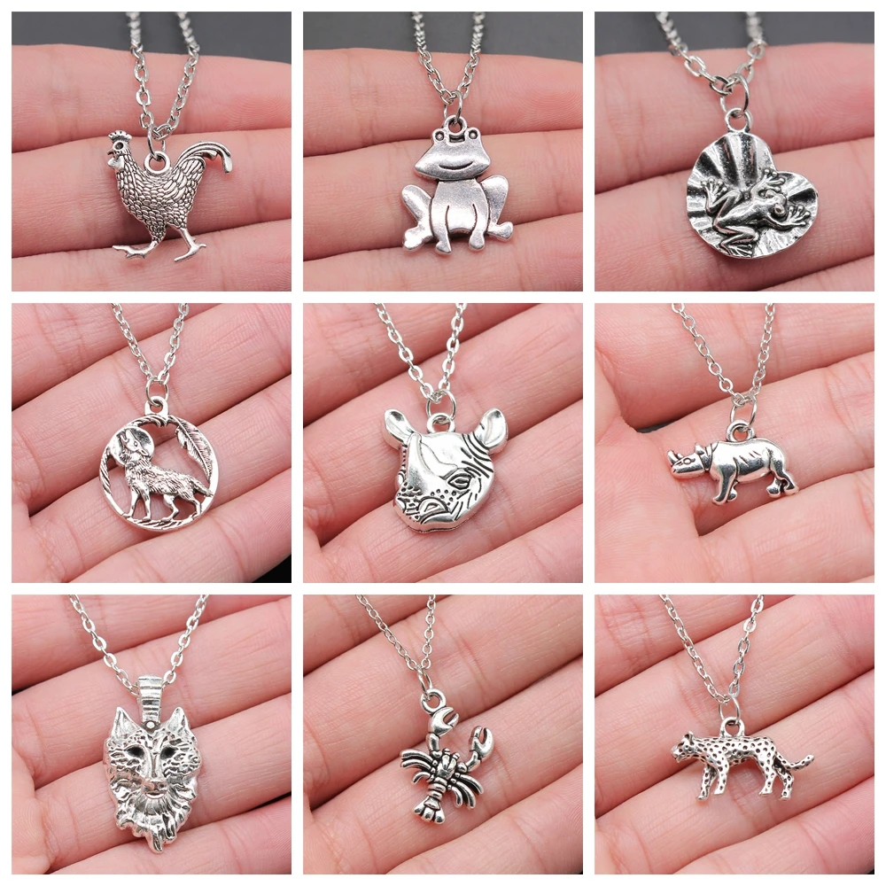 30 Styles Animal Pendant Necklace Antique Silver Color Plated Sloth Monkey Leopard Squirrel Rooster Frog Wolf Rhino Necklace - view 2