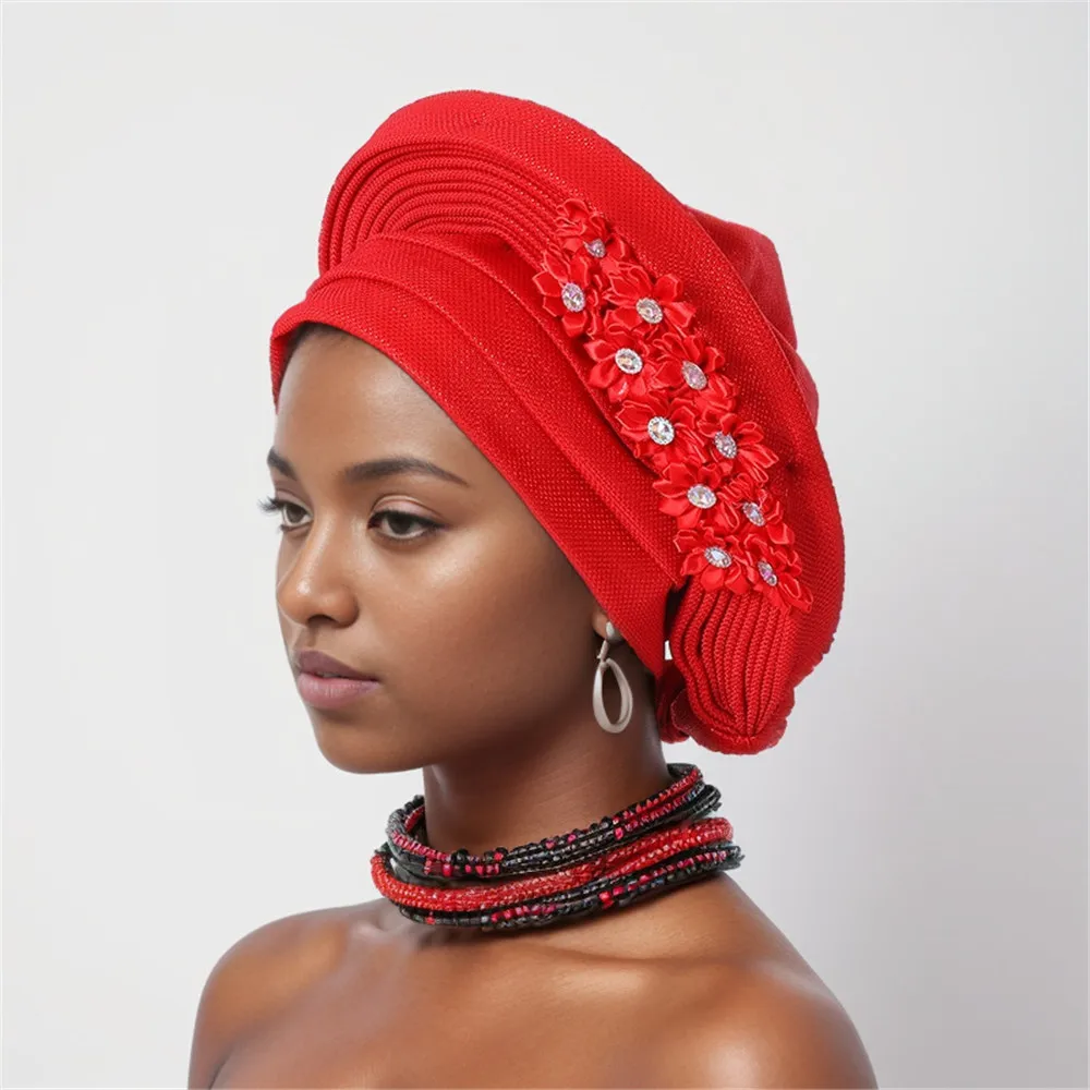 Frauen Kopf wickel für Hochzeits feier Nigeria Kopf bindungen mit Blumen bereits gemacht Auto Gele 2024 neue afrikanische Headtie Turban – Detail 3